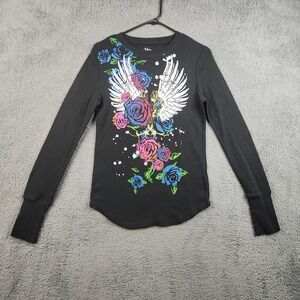 Vintage Y2K Angel Wings Shirt Womens Large JRs 2XL Graffiti Tattoo Biker Thermal